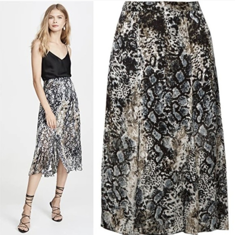 Alice + Olivia Animal-Print Midi Skirt in Black, Gray, and Tan